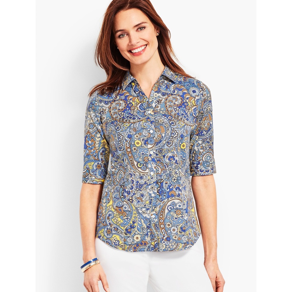 Talbots The‎ Perfect Shirt Size 16 Paisley Non Iron Button Up Multicolor Boho
